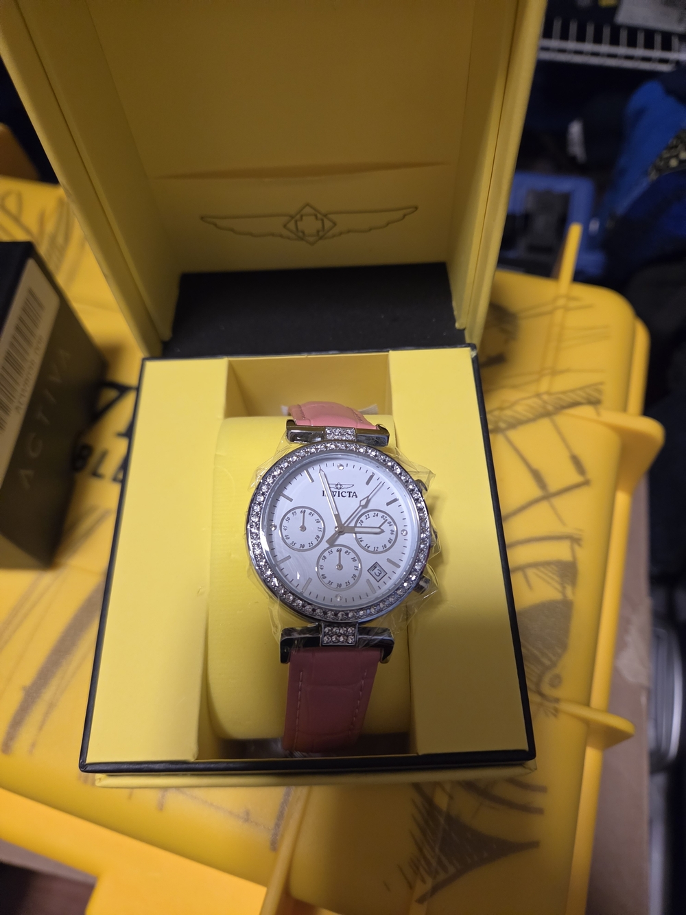 Invicta Silver Dial Watch with Pink Leather Strap